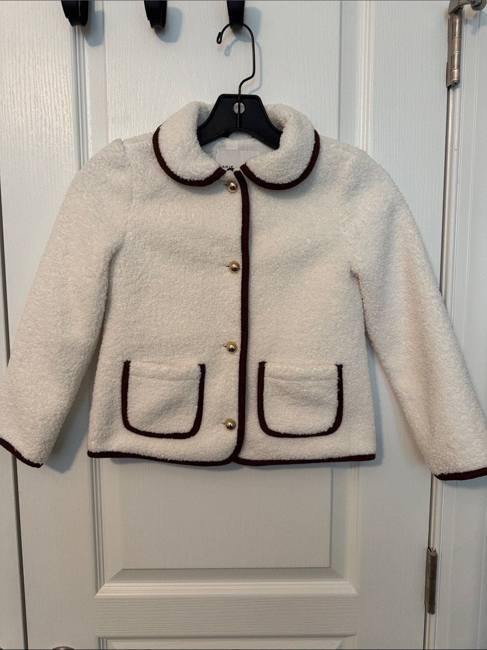 *NWT* Janie and Jack Girls 5-6 Cream Sherpa Suede Trim Jacket